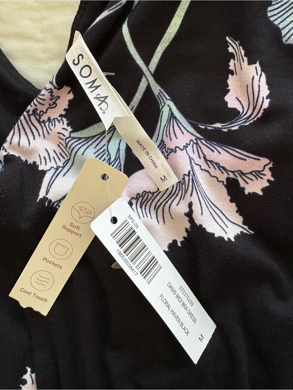 Soma Pamilla Midi Bra Dress. Black Floral V-Neck - Pink & Light Blue Flowers - Picture 3 of 5
